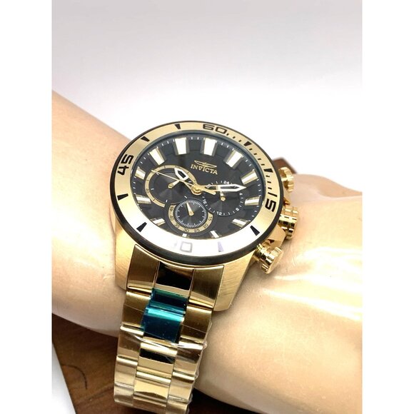 Invicta Mens Watch 22590 Pro Diver Chronograph Gold Tone Steel 48.5mm Black Dial - Picture 5 of 14